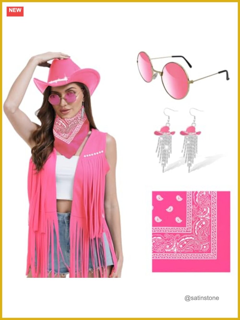 FunMular Cowgirl Costume Set Faux Suede Fringe Vest Hat Earrings Women's